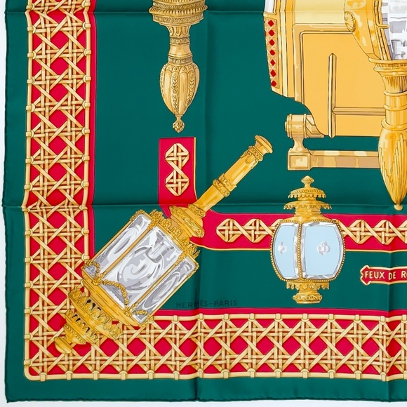 NWT Vintage Hermes Scarf “Feux de Route” in Deep Green - Picture 8 of 9